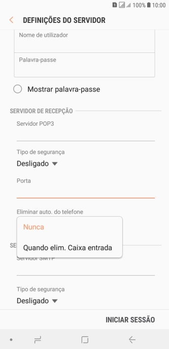 Prima Nunca para manter os e-mails no servidor quando estes são apagados no telefone.