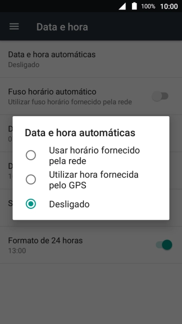 Prima Usar horário fornecido pela rede para ativar a função.