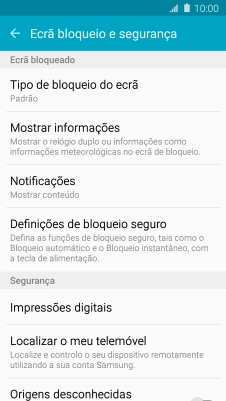 Prima Tipo de bloqueio do ecrã e introduza o código de bloqueio do telefone atual.