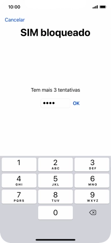 Se o cartão SIM estiver bloqueado, deve introduzir o código PIN e premir OK.