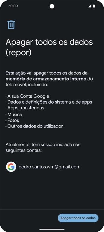 Prima Apagar todos os dados.