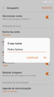 Introduza o nome de remetente e prima OK.