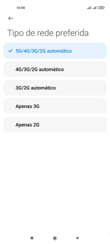 Prima o tipo de rede pretendido.