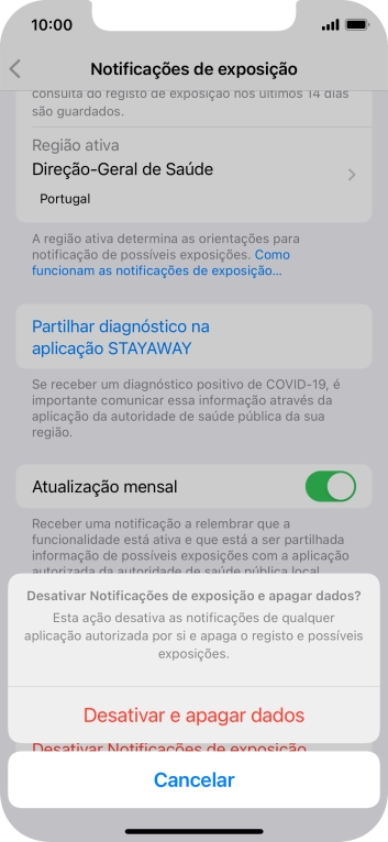 Prima Desativar e apagar dados.