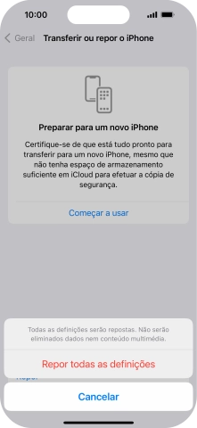 Prima Repor todas as definições.