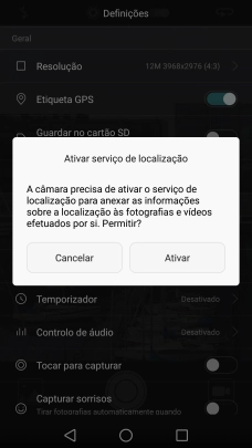 Se ativar a georreferência, prima Ativar.