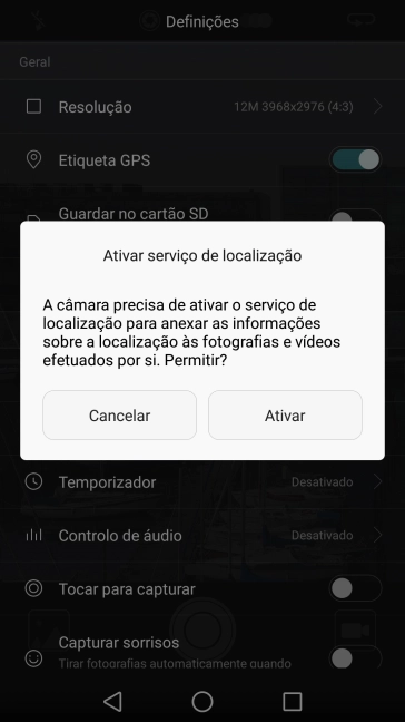 Se ativar a georreferência, prima Ativar.