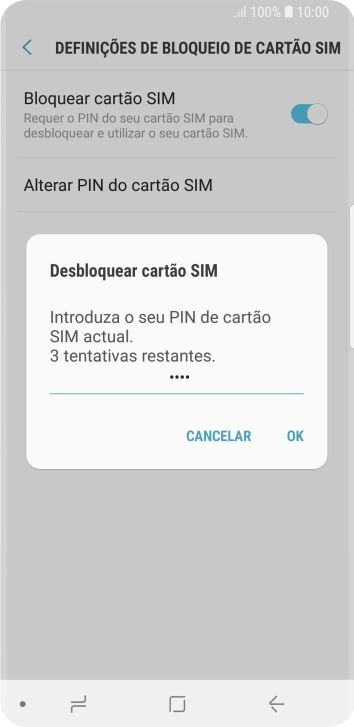 Introduza o seu código PIN e prima OK.