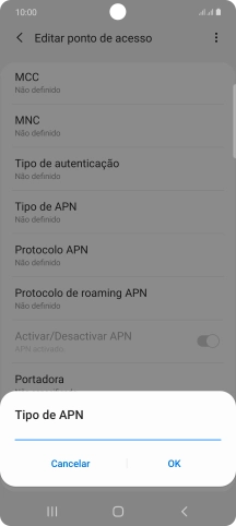 Introduza default e prima OK.
