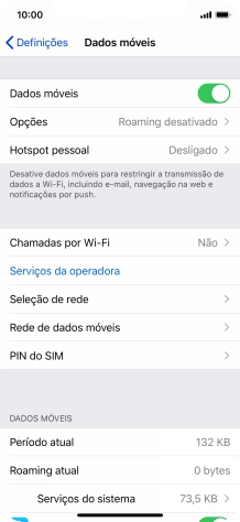 O consumo total de dados é mostrado junto a Período atual.