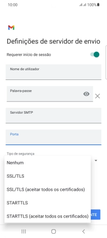 Prima STARTTLS para ativar a função.