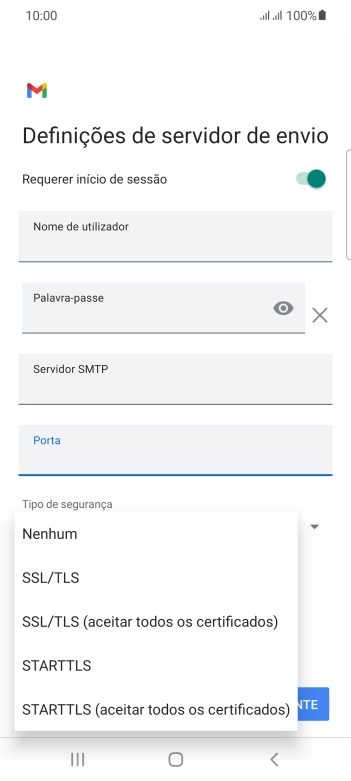 Prima STARTTLS para ativar a função.