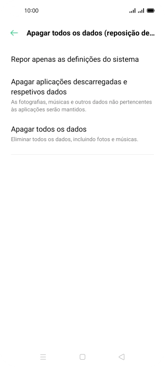 Prima Apagar todos os dados.