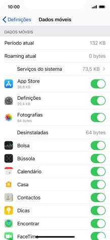 O consumo de dados de cada aplicação é mostrado sob o nome da aplicação.