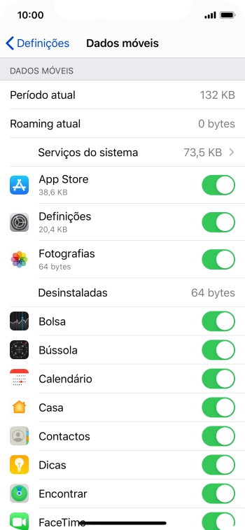 O consumo de dados de cada aplicação é mostrado sob o nome da aplicação.