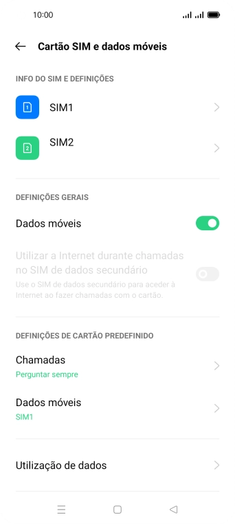 Prima o cartão SIM pretendido.
