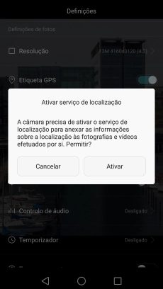 Se ativar a georreferência, prima Ativar.