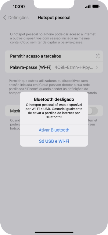 Se o Wi-Fi estiver ativado, prima Só USB e Wi-Fi .
