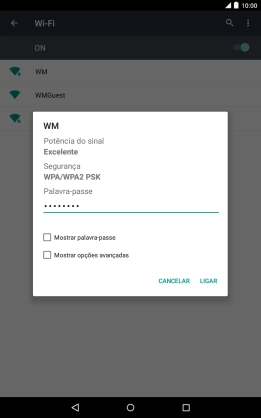 Introduza a password da rede Wi-Fi e prima LIGAR.