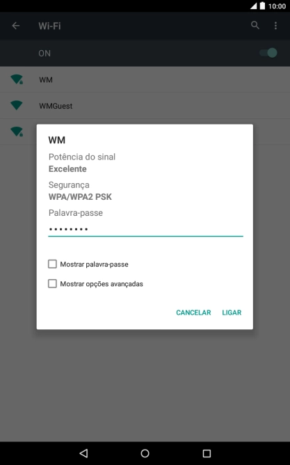 Introduza a password da rede Wi-Fi e prima LIGAR.