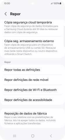 Prima Repor definições de rede móvel.