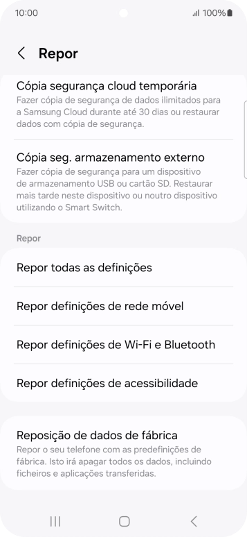Prima Repor definições de rede móvel.