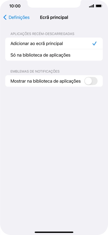 Para adicionar apps recém descarregadas ao ecrã inicial e à biblioteca de apps, deve premir Adicionar ao ecrã principal.