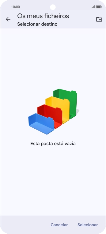 Se quiser criar uma nova pasta, prima o ícone de nova pasta e siga as indicações no ecrã para criar uma nova pasta.