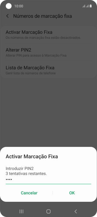 Introduza o código PIN2 e prima OK.