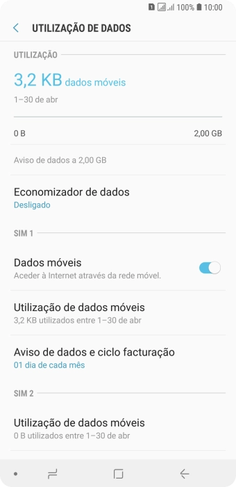 O consumo total de dados é agora mostrado no ecrã.