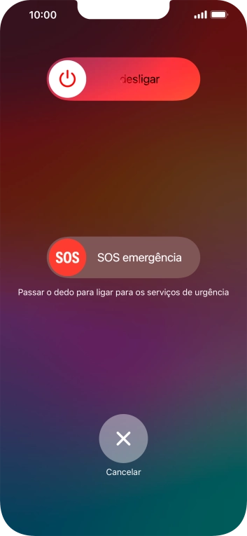 Prima o ícone para desligar e arraste-o para a direita.