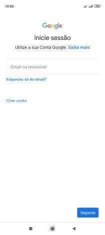 Se não tiver uma conta Google, prima Criar conta e siga as indicações no ecrã para criar uma conta.