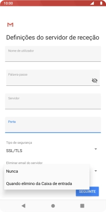 Prima Nunca para manter os e-mails no servidor quando estes são apagados no telefone.