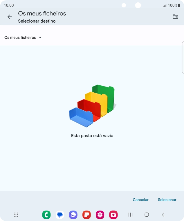 Se quiser criar uma nova pasta, prima o ícone de nova pasta e siga as indicações no ecrã para criar uma nova pasta.