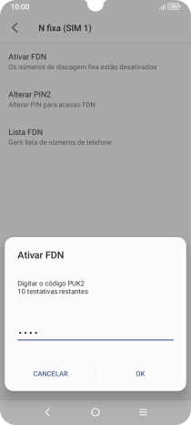 Introduza o código PIN2 e prima OK.