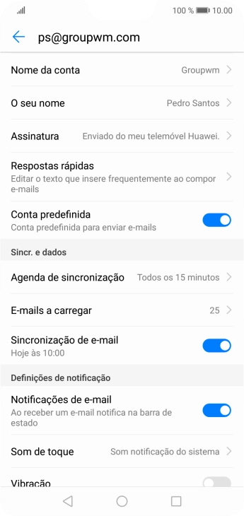 Prima Nome da conta e introduza o nome pretendido da conta de e-mail.