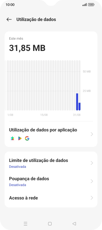 O consumo total de dados é agora mostrado no ecrã.