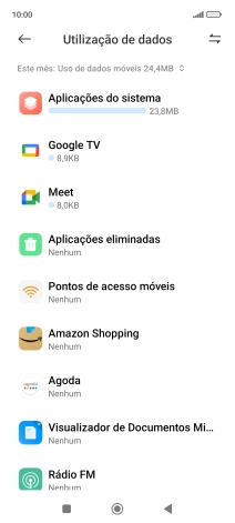 O consumo total de dados para o período escolhido é agora mostrado no ecrã.