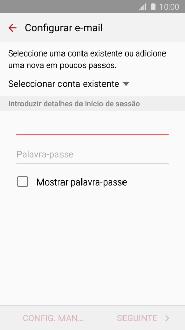 Prima Palavra-passe e introduza a password da sua conta de e-mail.