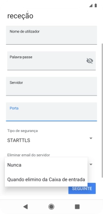 Prima Nunca para manter os e-mails no servidor quando estes são apagados no telefone.