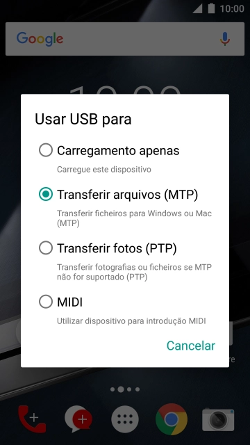 Prima Transferir arquivos (MTP).