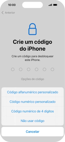 Siga as indicações no ecrã para ativar a utilização do código de bloqueio do telefone ou prima Não usar código.