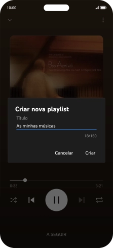 Introduza o nome pretendido para a lista de reprodução e prima Criar.