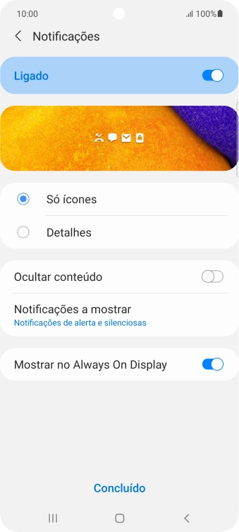 Prima as definições pretendidas para as ativar ou desativar.