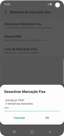 Introduza o código PIN2 e prima OK.