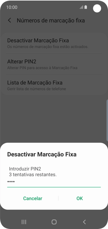 Introduza o código PIN2 e prima OK.