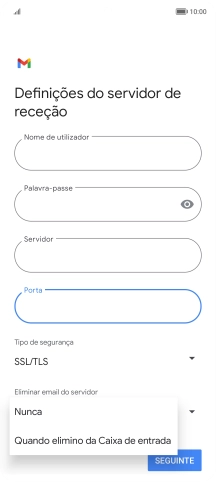 Prima Nunca para manter os e-mails no servidor quando estes são apagados no telefone.