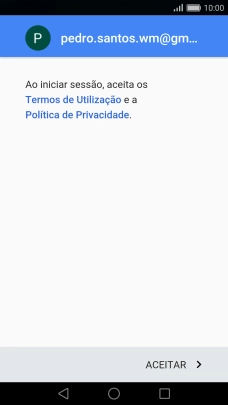 Prima ACEITAR e siga as indicações no ecrã para escolher as definições da conta Google.