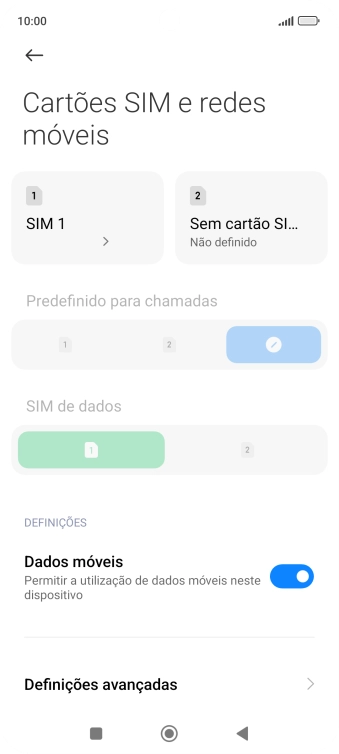 Prima o nome do cartão SIM.