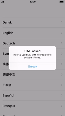Se o cartão SIM estiver bloqueado, prima Unlock.